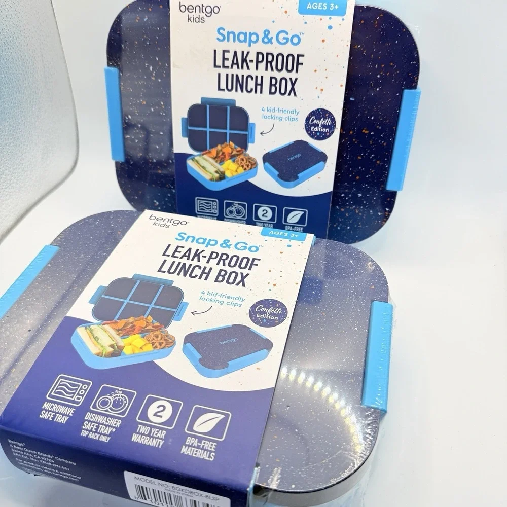 Bentgo Kids Snap & Go Lunch Box Set of 2 Blue Confetti NWT Leak-Proof BPA-Free